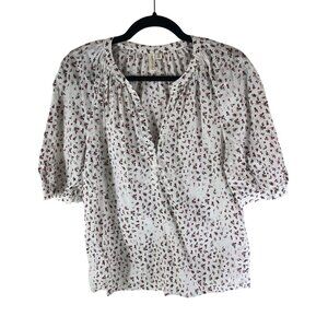Treasure & Bond Womens Popover Peasant Blouse Floral White XS